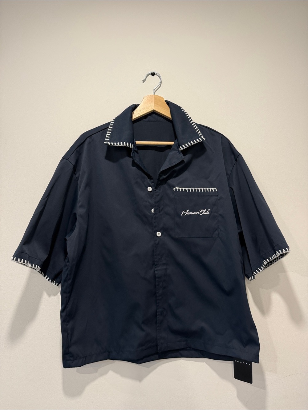 Sumwon studios Short-Sleeve Camp Shirt with Contrast Stitching